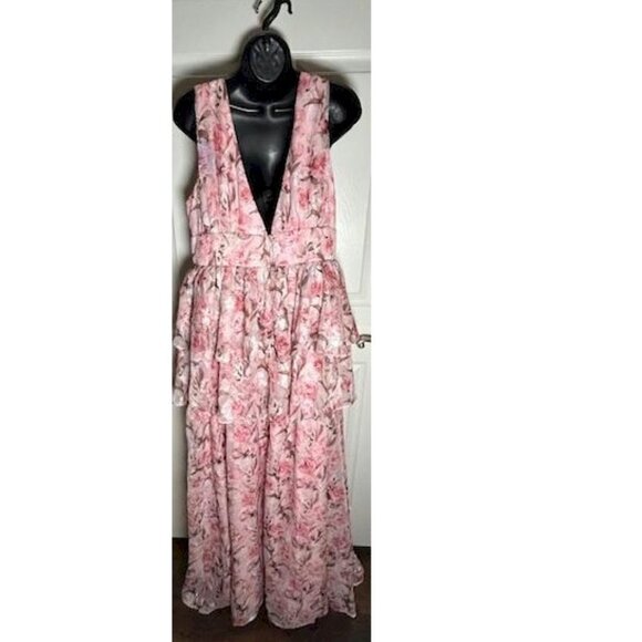 Lulus Graceful Approach Blush Pink Floral Jacquard Tiered Maxi Dress XL NWOT - Picture 4 of 9